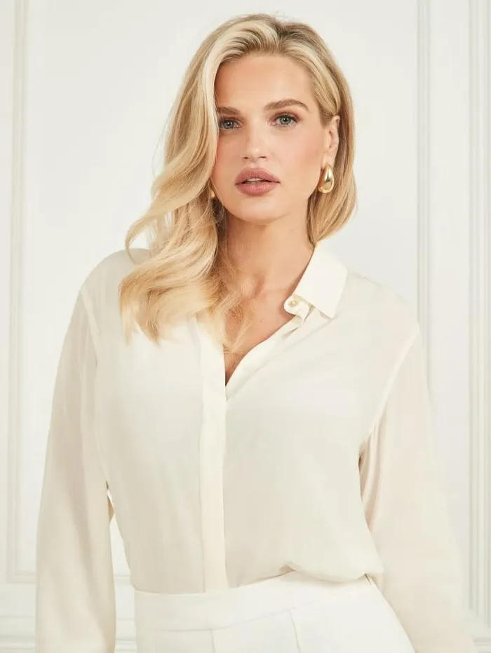 Women Tops And Sweaters Marciano New Silk Icon Blouse Pale Pearl
