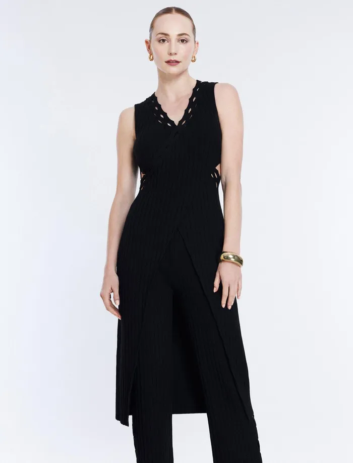 Women Tops BCBG Long Knit Tunic Top Black