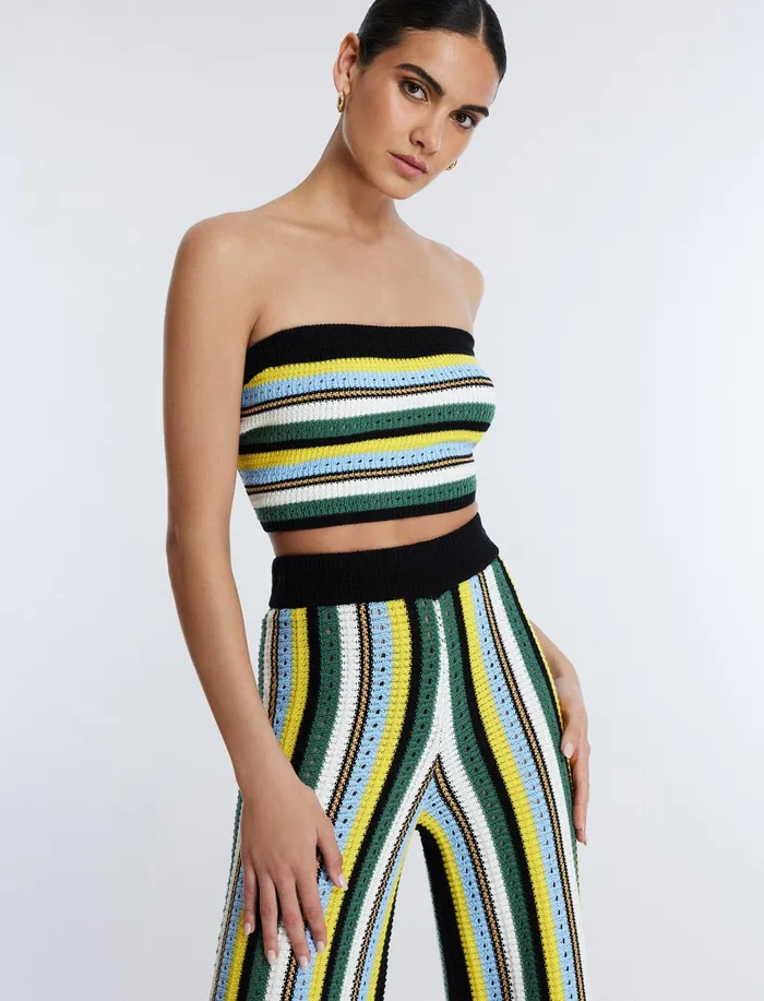 Women Tops BCBG Striped Knit Tube Top Multi Stripe