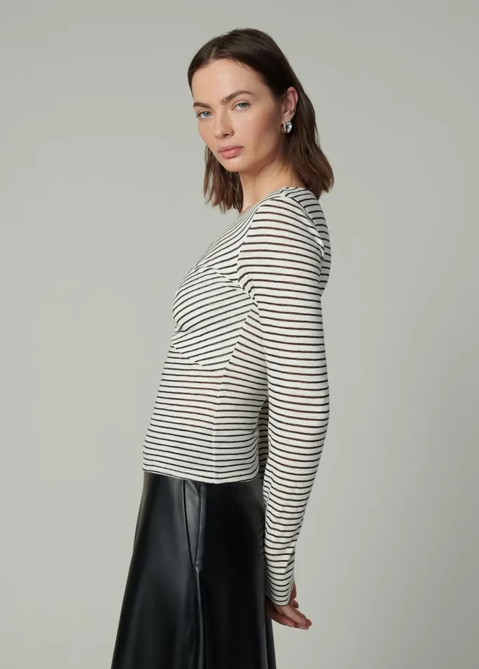 Women Tops Joe039s Jeans THE AVA STRIPE TWIST V NECK TOP Black White Stripe