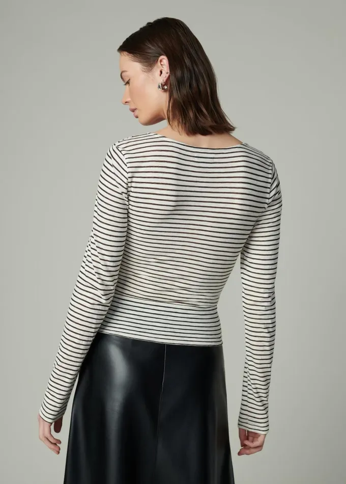 Women Tops Joe039s Jeans THE AVA STRIPE TWIST V NECK TOP Black White Stripe