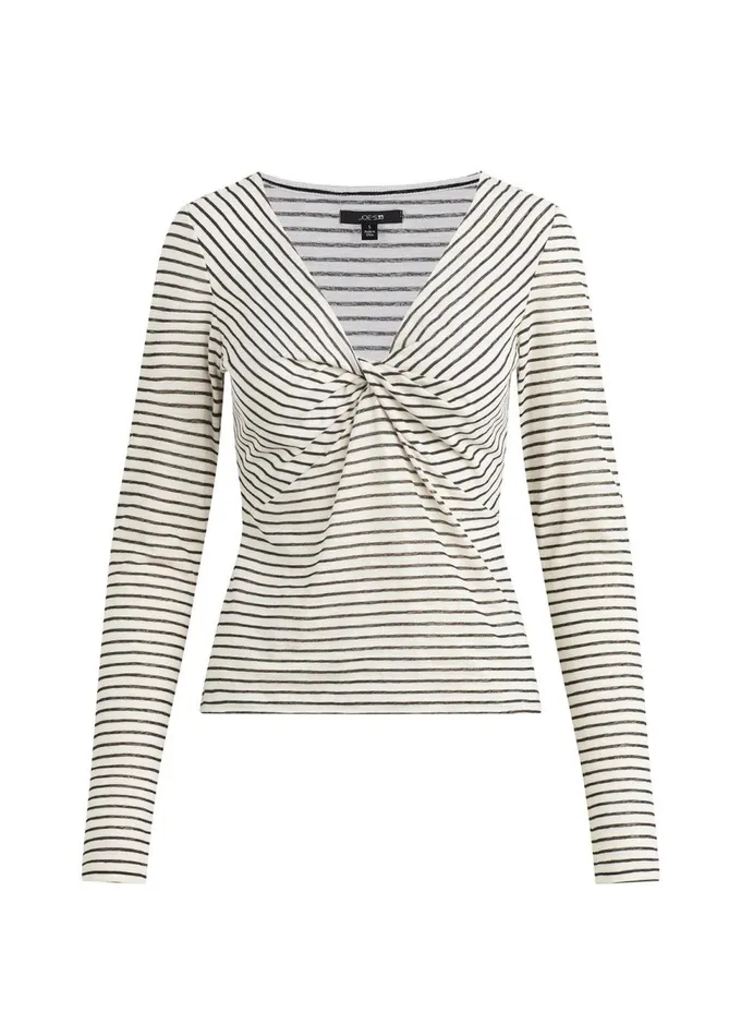 Women Tops Joe039s Jeans THE AVA STRIPE TWIST V NECK TOP Black White Stripe
