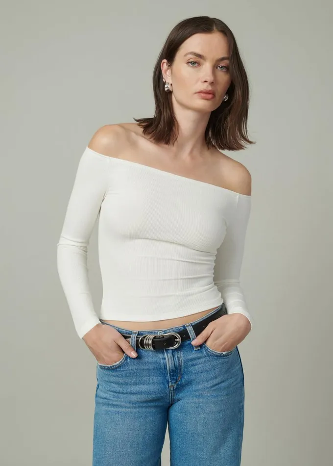 Women Tops Joe039s Jeans THE DEVIN OFF THE SHOULDER TOP Ecru