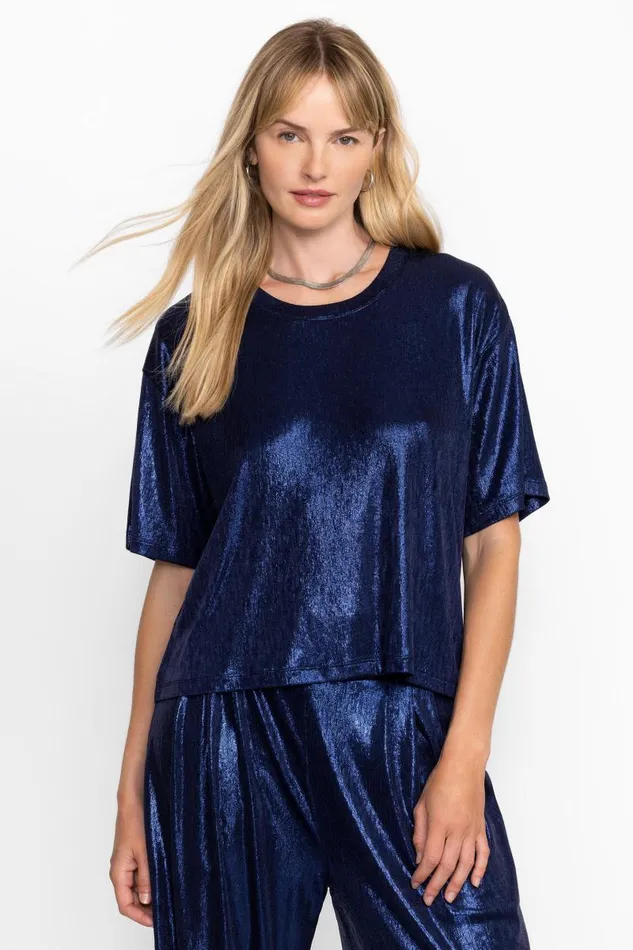 Women Tops Johnny Was ANDI OVERSIZED TEE Metallic Sapphire Blue