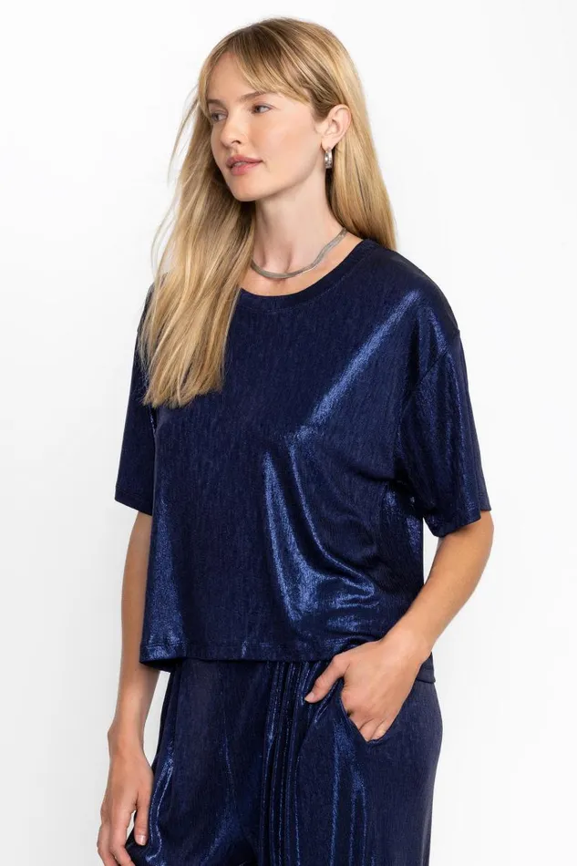 Women Tops Johnny Was ANDI OVERSIZED TEE Metallic Sapphire Blue Women Tops Johnny Was ANDI OVERSIZED TEE Metallic Sapphire Blue