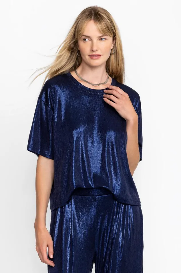 Women Tops Johnny Was ANDI OVERSIZED TEE Metallic Sapphire Blue Women Tops Johnny Was ANDI OVERSIZED TEE Metallic Sapphire Blue