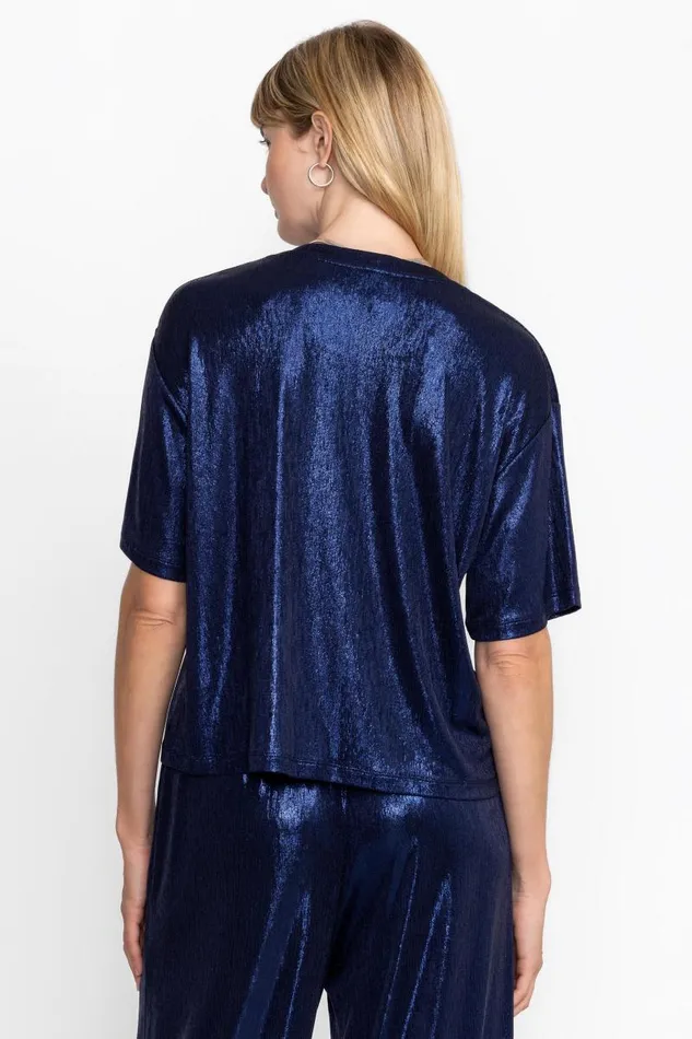 Women Tops Johnny Was ANDI OVERSIZED TEE Metallic Sapphire Blue Women Tops Johnny Was ANDI OVERSIZED TEE Metallic Sapphire Blue
