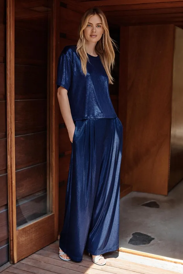 Women Tops Johnny Was ANDI OVERSIZED TEE Metallic Sapphire Blue Women Tops Johnny Was ANDI OVERSIZED TEE Metallic Sapphire Blue