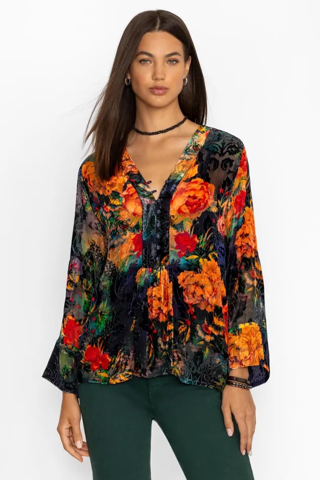 Women Tops Johnny Was BOTINA BURNOUT BLOUSE Catalina Blue Burnout