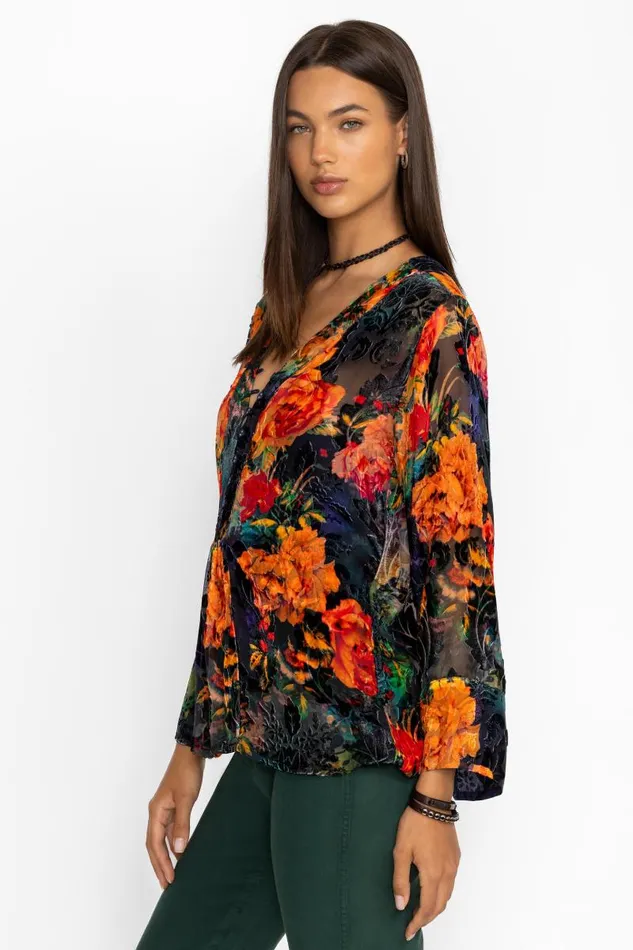 Women Tops Johnny Was BOTINA BURNOUT BLOUSE Catalina Blue Burnout