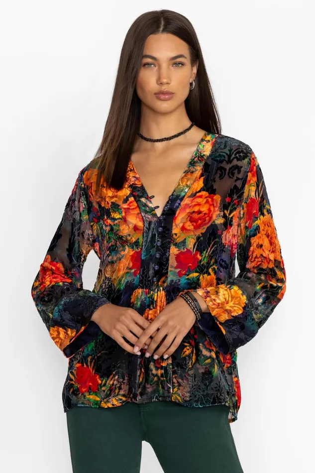 Women Tops Johnny Was BOTINA BURNOUT BLOUSE Catalina Blue Burnout