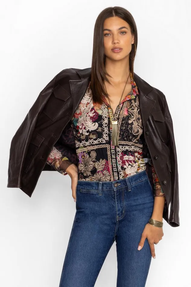 Women Tops Johnny Was MAZZY BUTTON DOWN FITTED BLOUSE Wild Gardenia Night