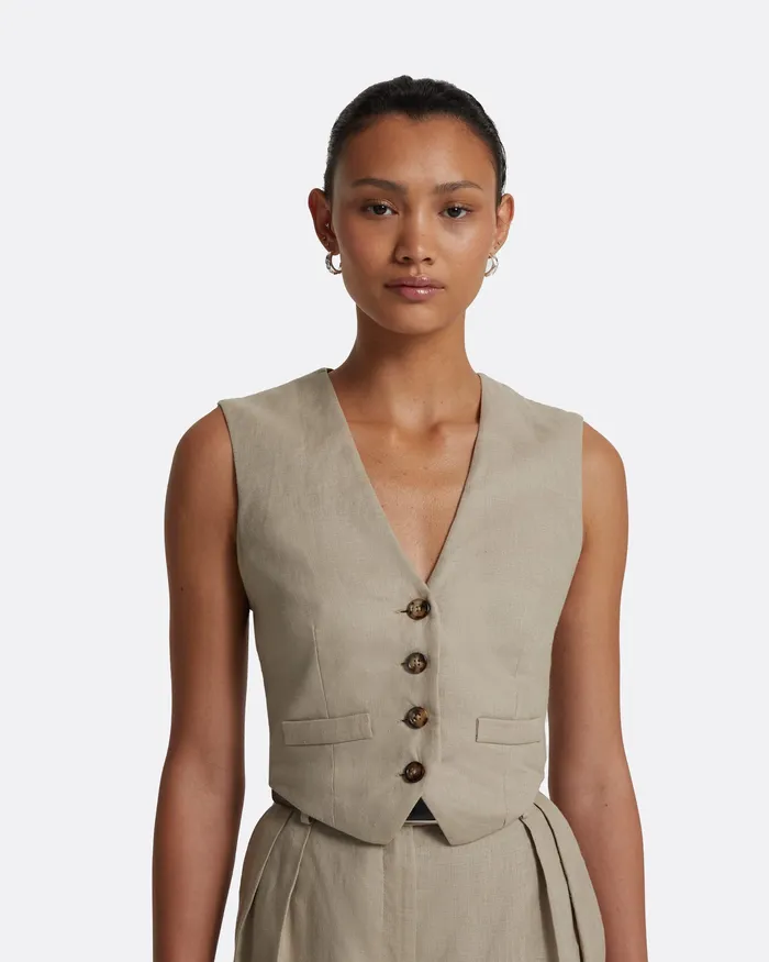 Women Tops Safiyaa Lana Stone Waistcoat Stone