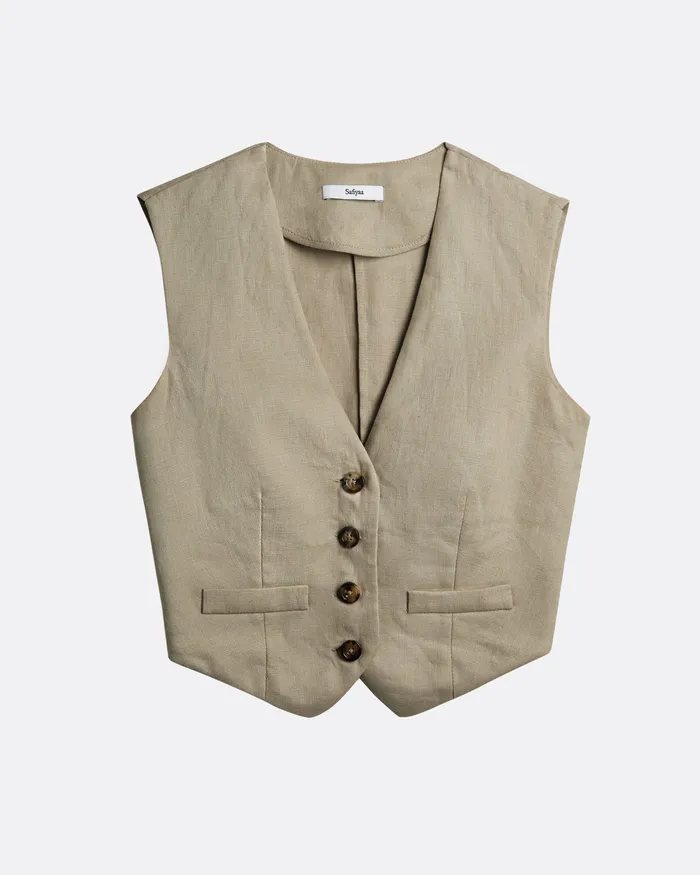 Women Tops Safiyaa Lana Stone Waistcoat Stone
