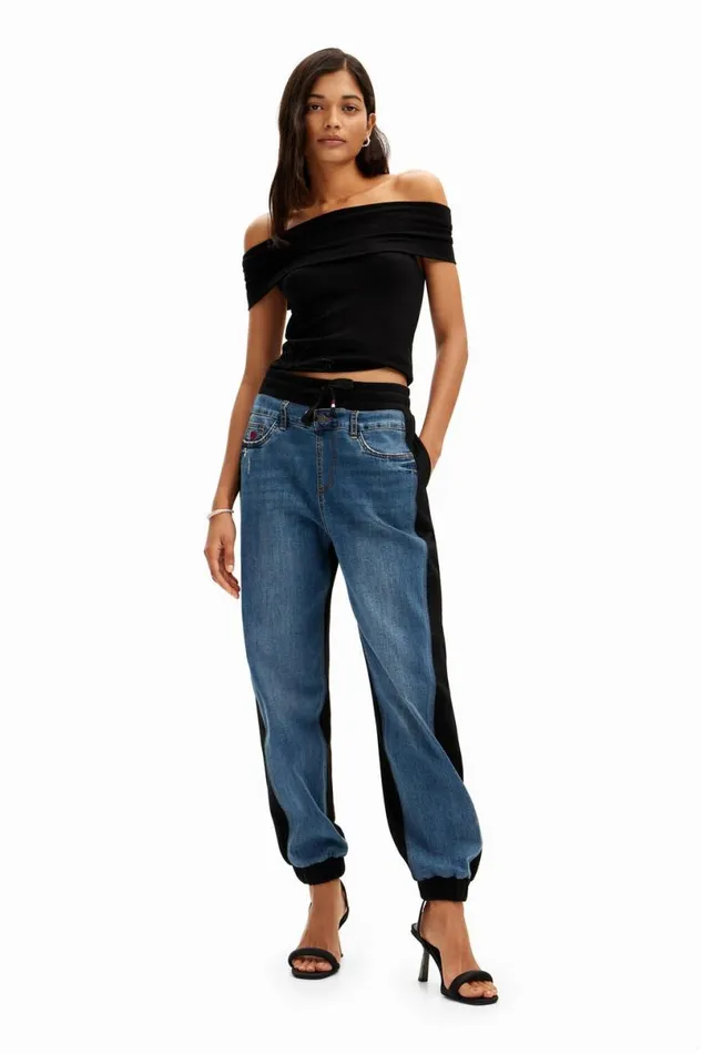 Women Trousers Desigual Contrast Jogger Jeans