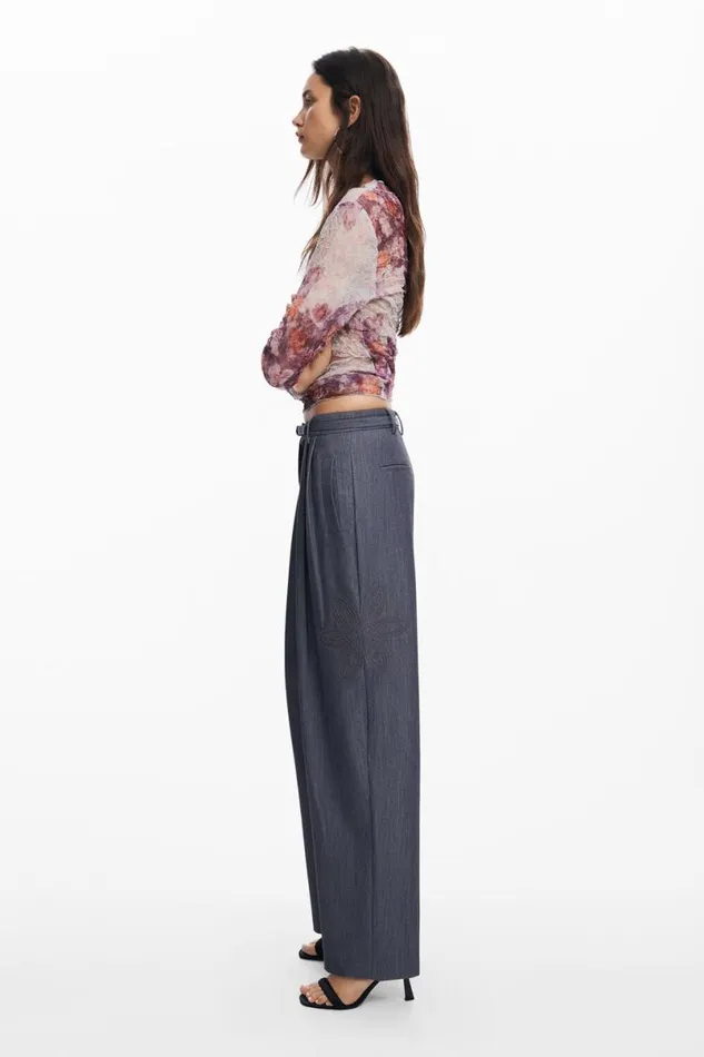 Women Trousers Desigual Straight Long Pants