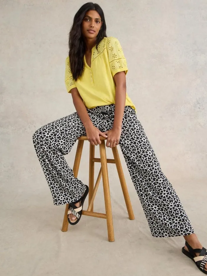 Women TROUSERS White Stuff Belle Crinkle Wide Leg Trouser Black Print