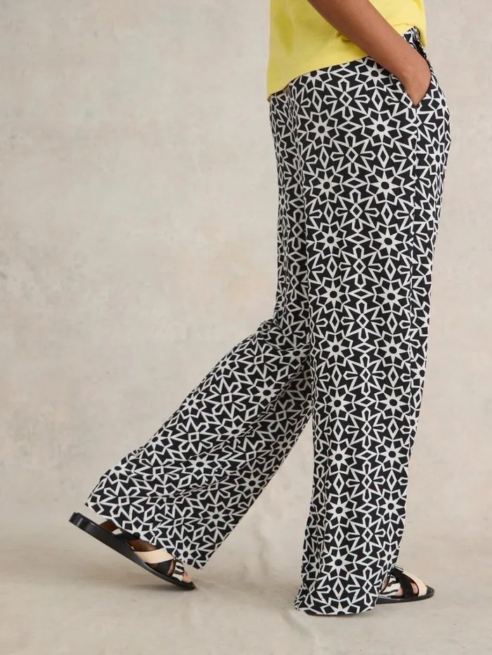 Women TROUSERS White Stuff Belle Crinkle Wide Leg Trouser Black Print Women TROUSERS White Stuff Belle Crinkle Wide Leg Trouser Black Print