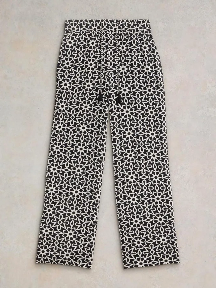 Women TROUSERS White Stuff Belle Crinkle Wide Leg Trouser Black Print Women TROUSERS White Stuff Belle Crinkle Wide Leg Trouser Black Print