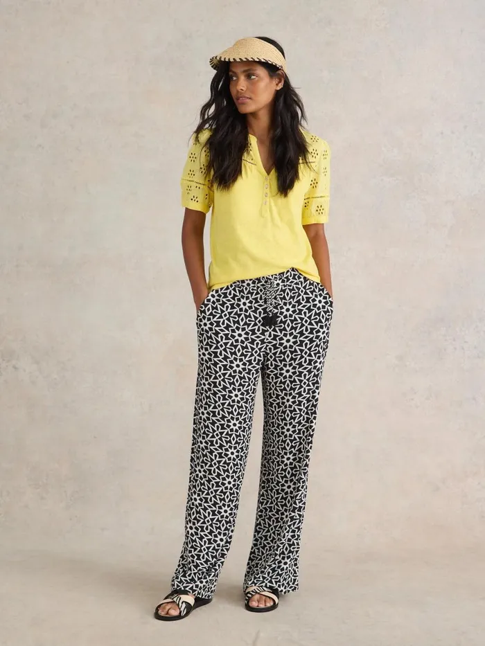 Women TROUSERS White Stuff Belle Crinkle Wide Leg Trouser Black Print Women TROUSERS White Stuff Belle Crinkle Wide Leg Trouser Black Print