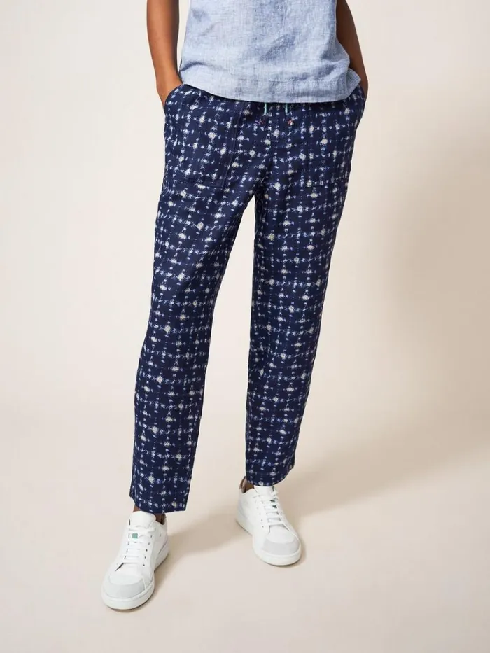 Women TROUSERS White Stuff Effie Linen Trouser Navy Multi
