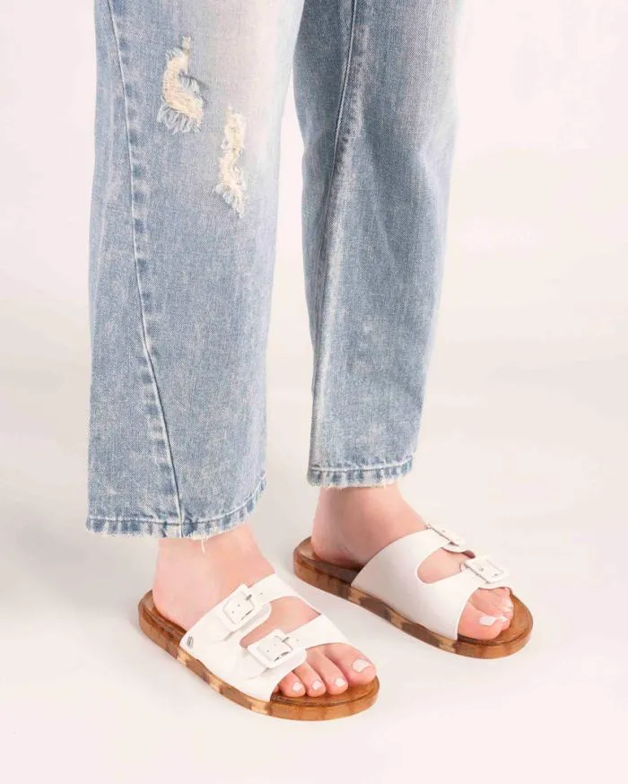 Women Wide Slide White Melissa Slides