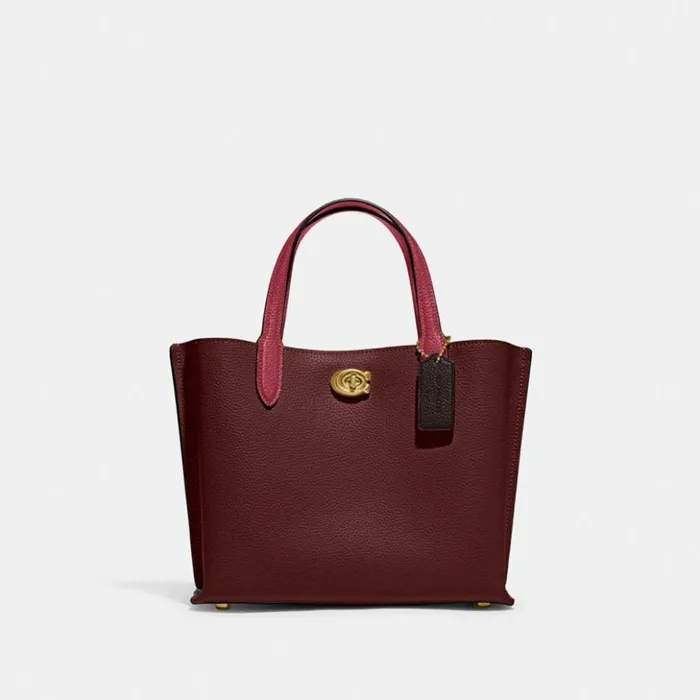 Women Willow Tote 24 In Colorblock Brasswine Coach Totes and Carryalls