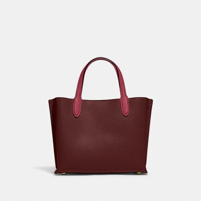 Women Willow Tote 24 In Colorblock Brasswine Coach Totes and Carryalls
