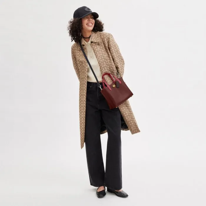 Women Willow Tote 24 In Colorblock Brasswine Coach Totes and Carryalls