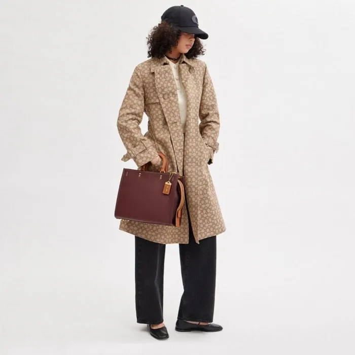 Women Willow Tote 24 In Colorblock Brasswine Coach Totes and Carryalls