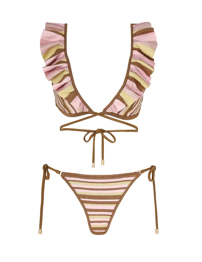 Women Zimmermann Bikinis Golden Knit Wrap Bikini Gold Multi Stripe