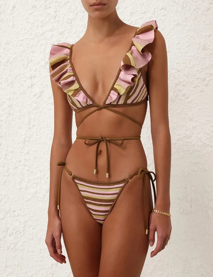 Women Zimmermann Bikinis Golden Knit Wrap Bikini Gold Multi Stripe