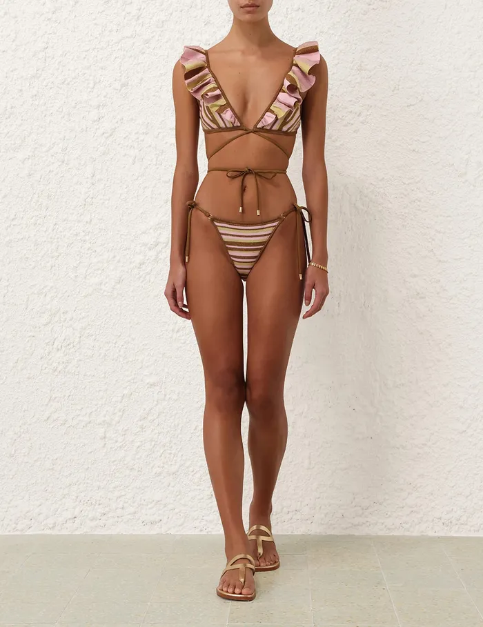 Women Zimmermann Bikinis Golden Knit Wrap Bikini Gold Multi Stripe
