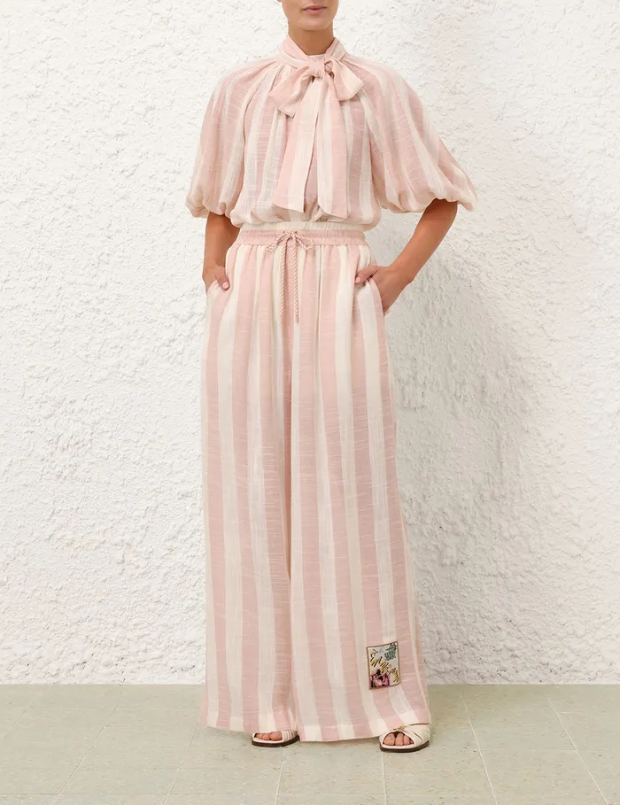 Women Zimmermann Clothing Acacia Wide Leg Pant Pinkcream Stripe