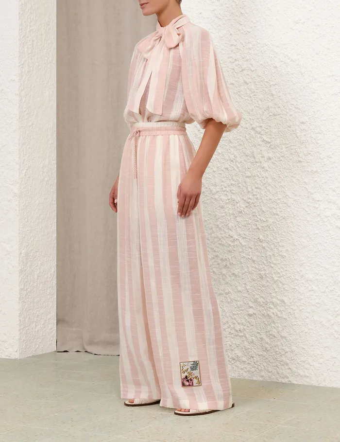 Women Zimmermann Clothing Acacia Wide Leg Pant Pinkcream Stripe