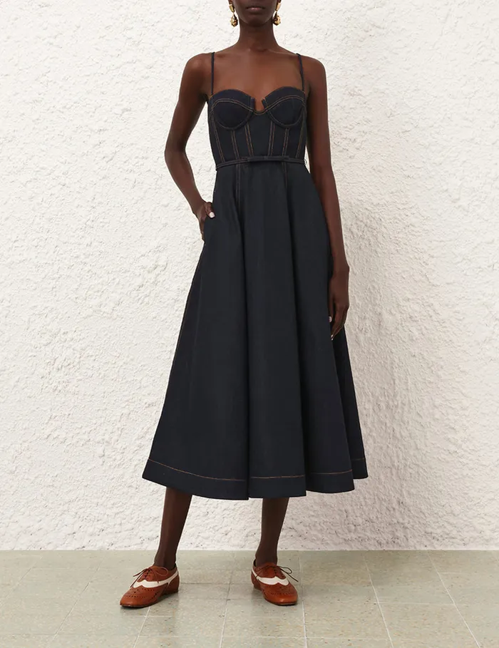 Women Zimmermann Clothing Crush Denim Corset Dress Night Sky