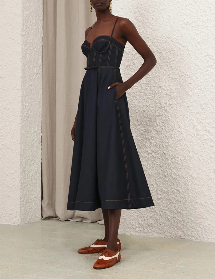 Women Zimmermann Clothing Crush Denim Corset Dress Night Sky