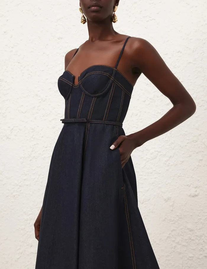 Women Zimmermann Clothing Crush Denim Corset Dress Night Sky