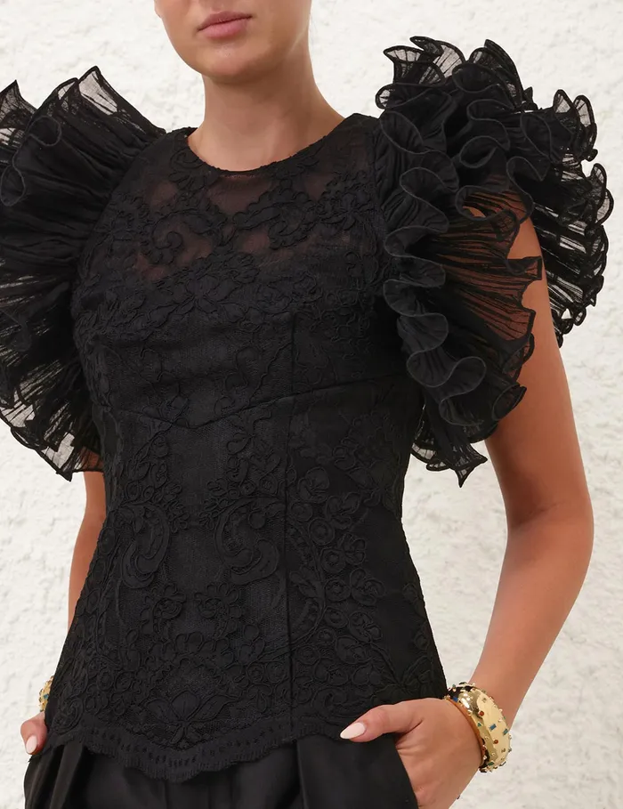 Women Zimmermann Clothing Crush Lace Frill Bodice Black