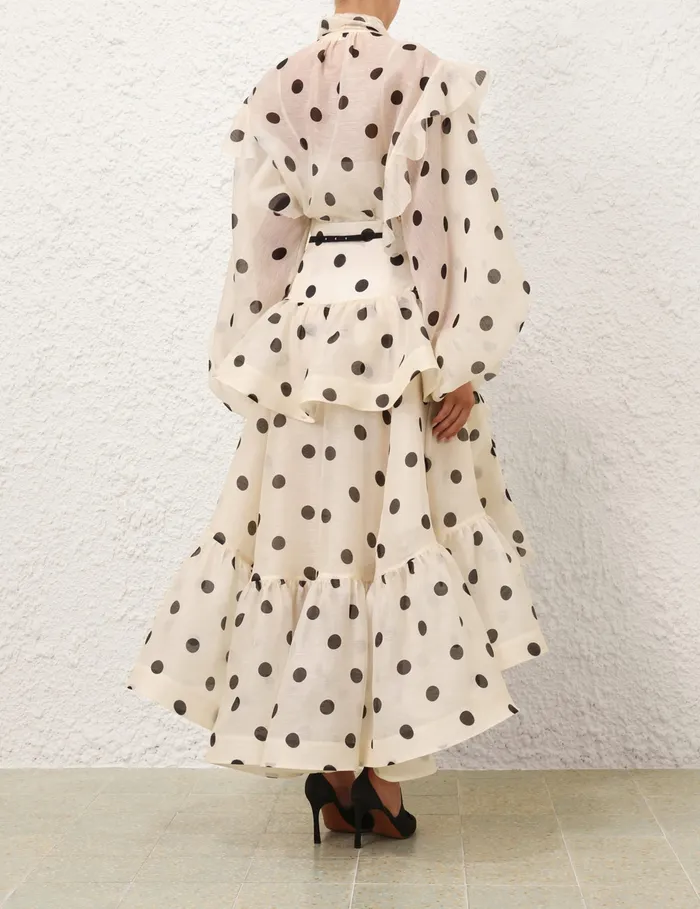 Women Zimmermann Clothing Crush Tie Neck Ruffle Blouse Creamblack Dot