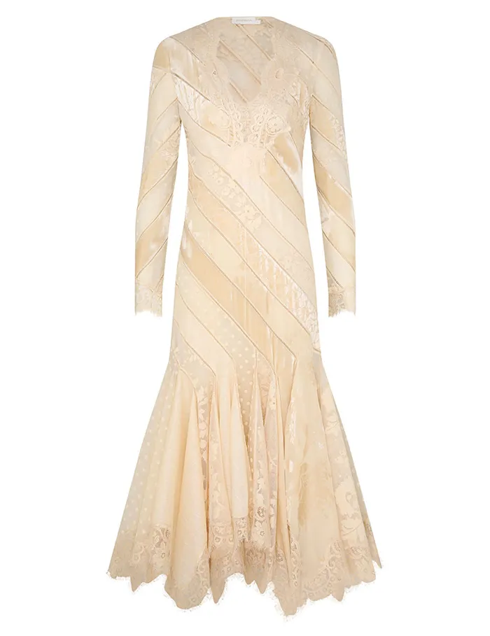 Women Zimmermann Clothing Eden V Neck Spliced Gown Cream