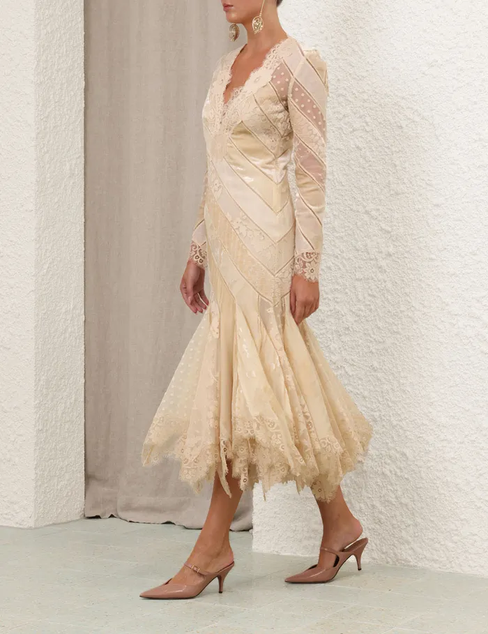 Women Zimmermann Clothing Eden V Neck Spliced Gown Cream