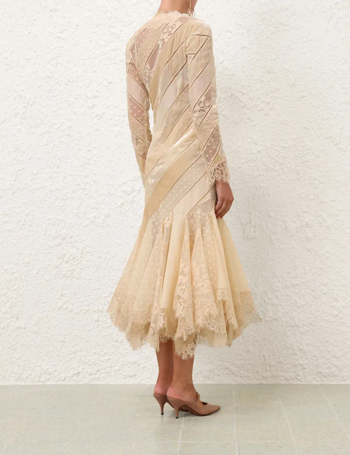 Women Zimmermann Clothing Eden V Neck Spliced Gown Cream