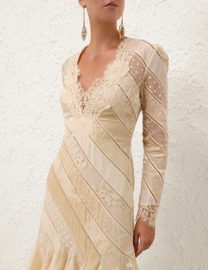 Women Zimmermann Clothing Eden V Neck Spliced Gown Cream