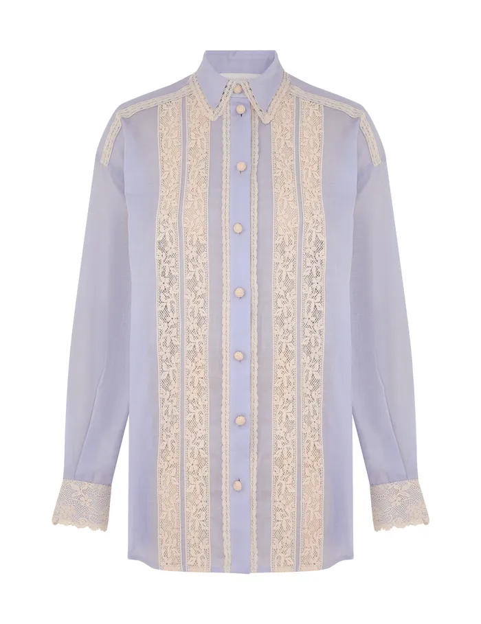 Women Zimmermann Clothing Everley Lace Trim Shirt Dusty Blue