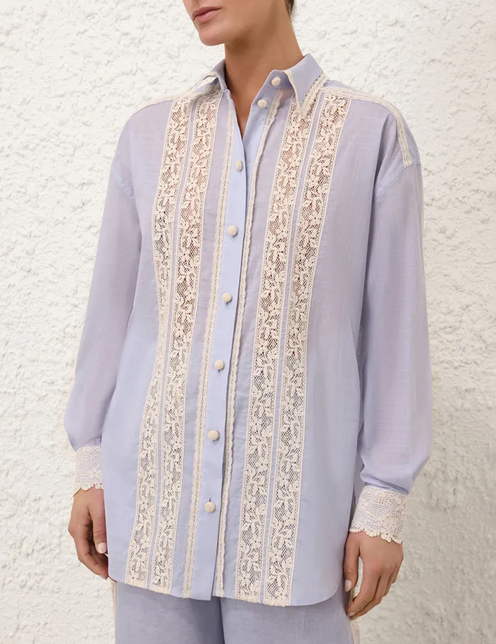 Women Zimmermann Clothing Everley Lace Trim Shirt Dusty Blue