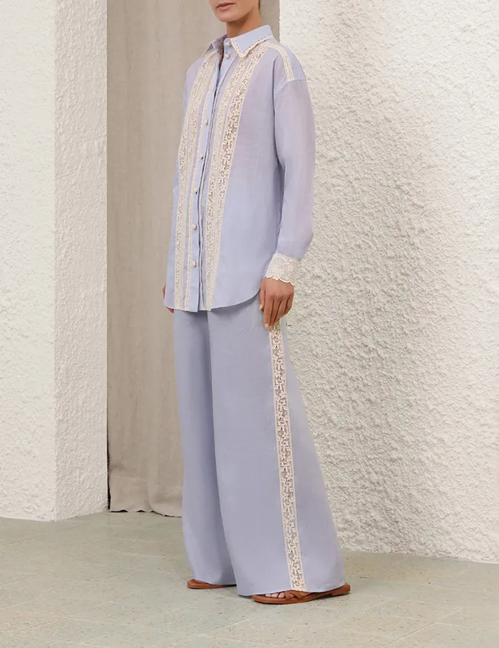 Women Zimmermann Clothing Everley Lace Trim Shirt Dusty Blue