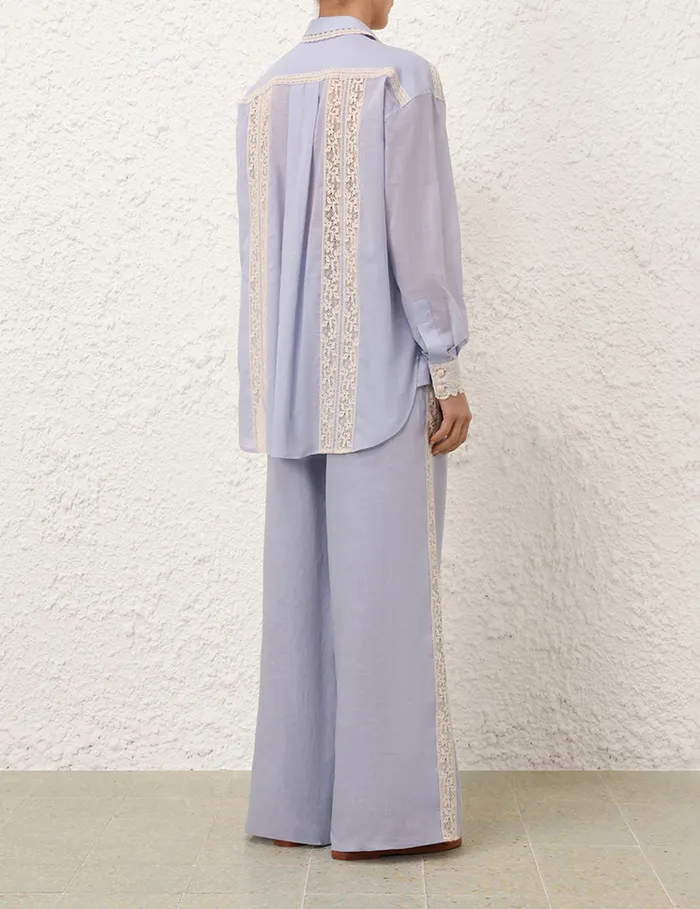 Women Zimmermann Clothing Everley Lace Trim Shirt Dusty Blue