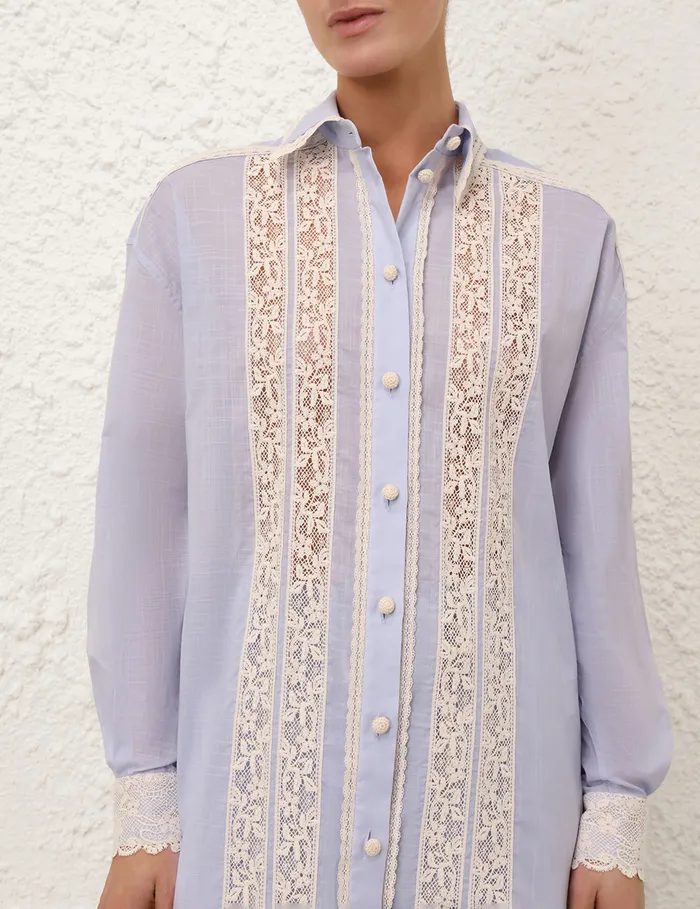 Women Zimmermann Clothing Everley Lace Trim Shirt Dusty Blue