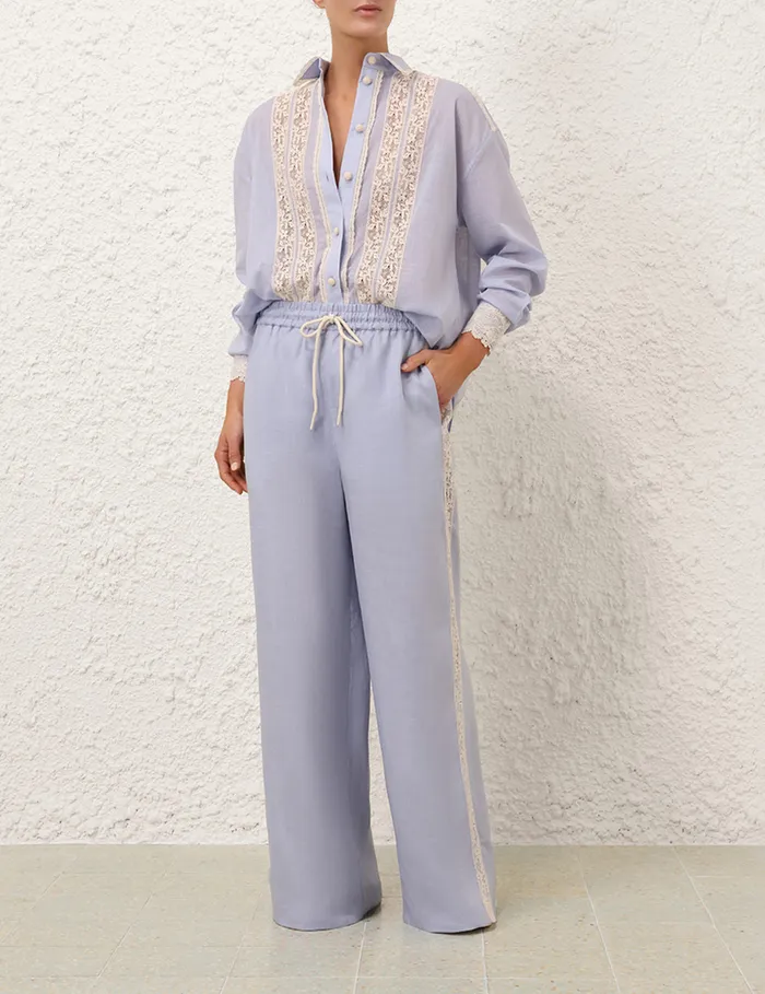 Women Zimmermann Clothing Everley Lace Trim Shirt Dusty Blue